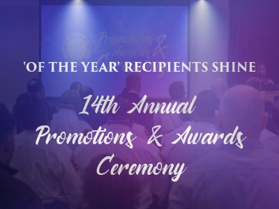 Of the Year Recipients Shine: 14th Annual Promotions and Awards Ceremony with opaque photo of people
