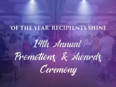 14th Annual Promotions and Awards Ceremony text with spotlights